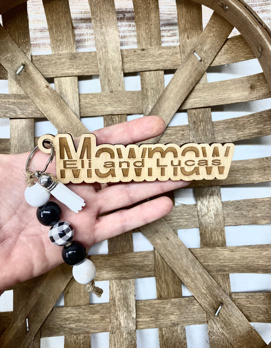 Mawmaw Personalized Keychain with Kids Names, Wood Engraved Mawmaw Keychain, Mother's Day Gift from Grandkids, Grandma Gift
