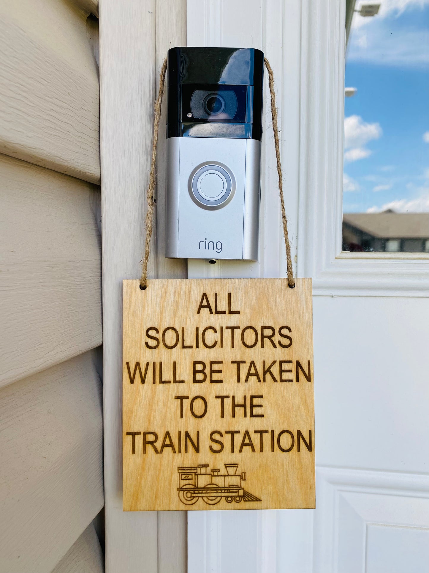 No Soliciting Door Sign, All Solicitors Will Be Taken To The Train Station