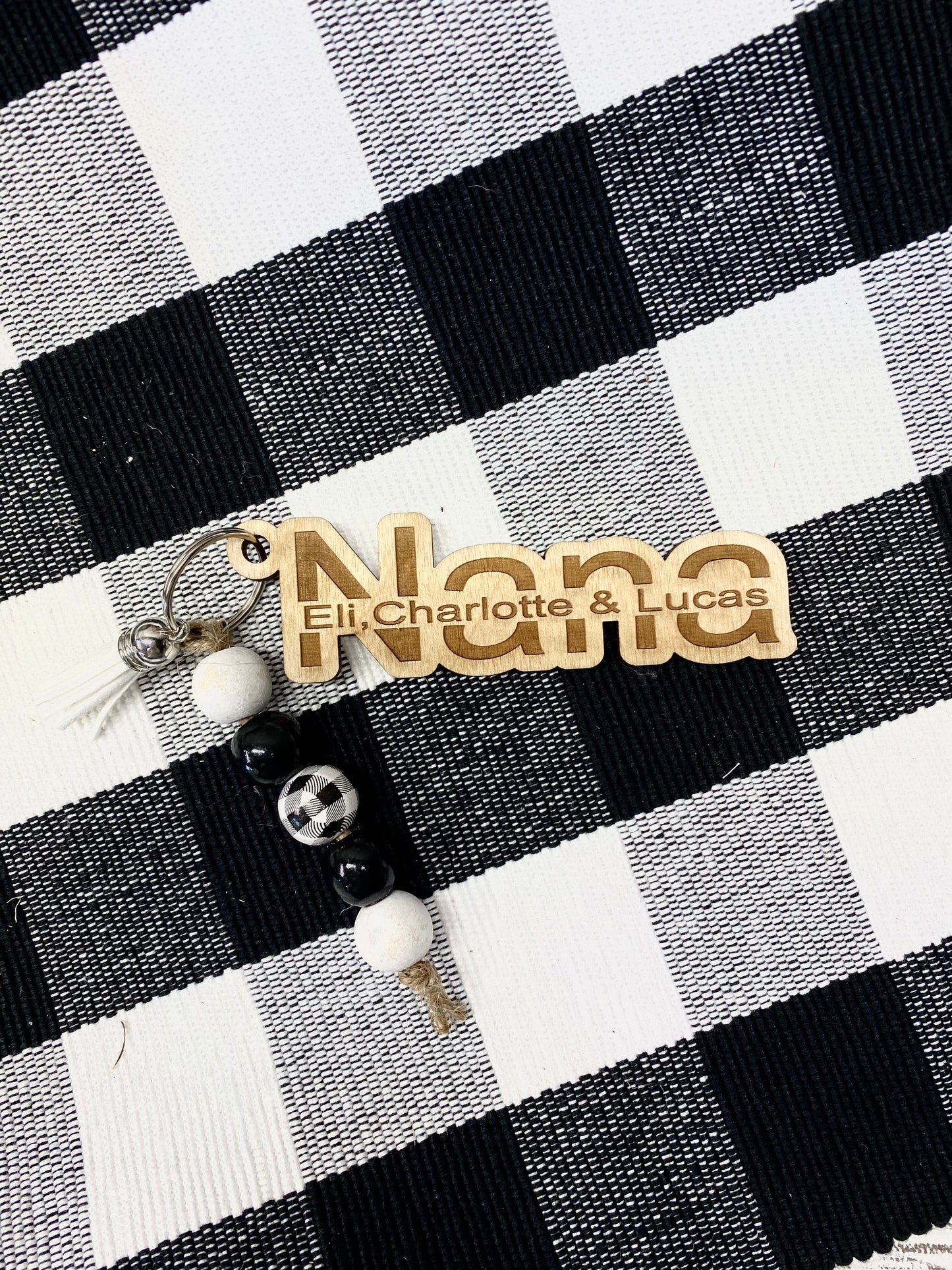 Nana Personalized Keychain with Kids Names, Wood Engraved Nana Keychain, Mother's Day Gift from Grandkids, Grandma Gift