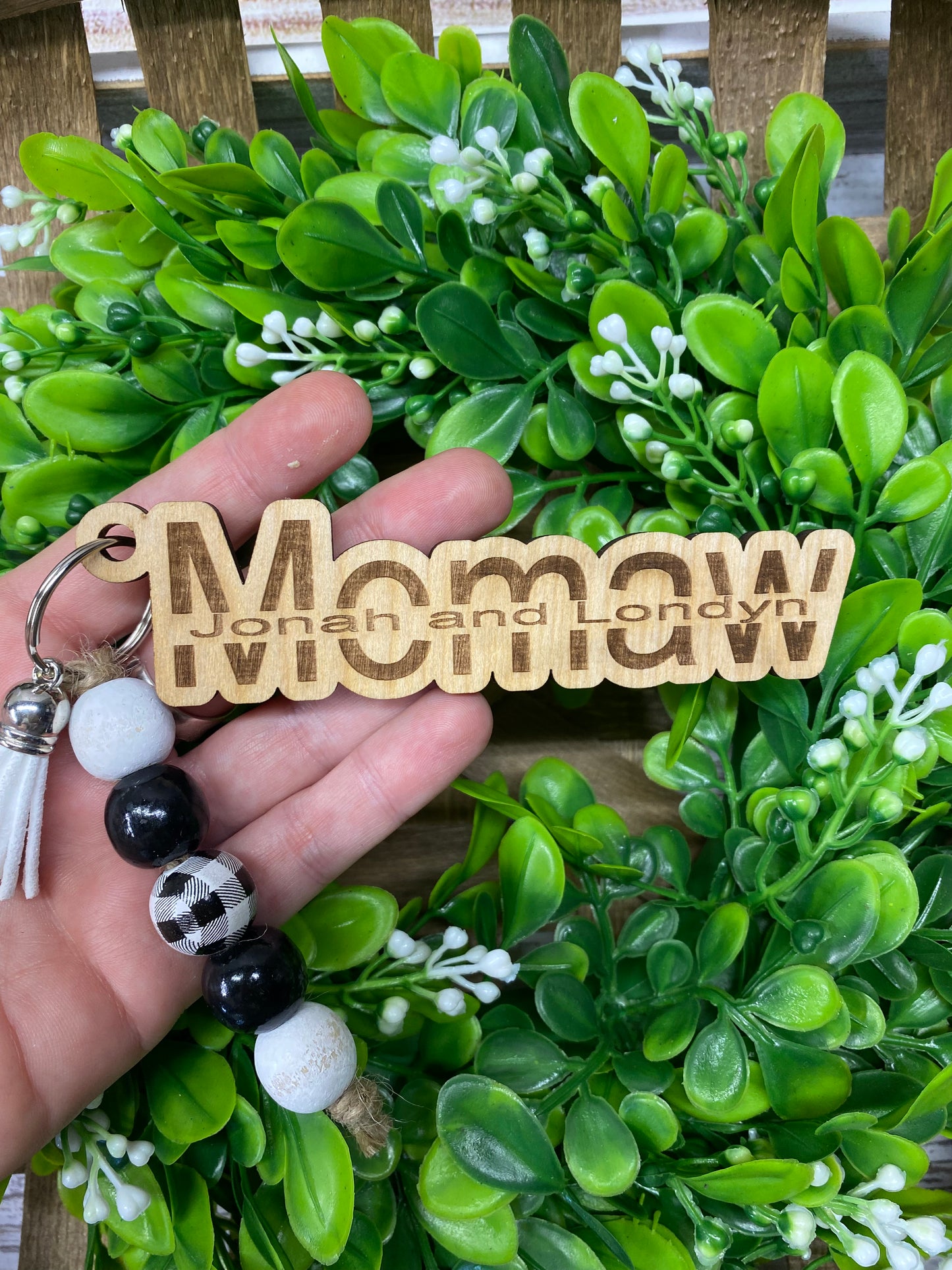 Memaw Personalized Keychain with Kids Names, Wood Engraved Memaw Keychain, Mother's Day Gift from Grandkids, Grandma Gift